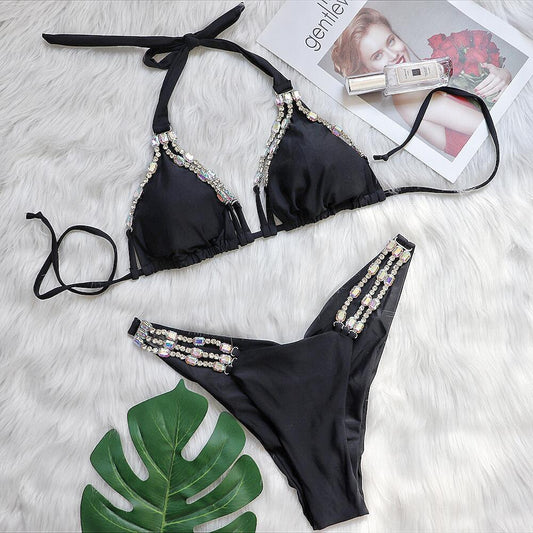 Metallic Accessories Rhinestone Women's Separate Swimsuit