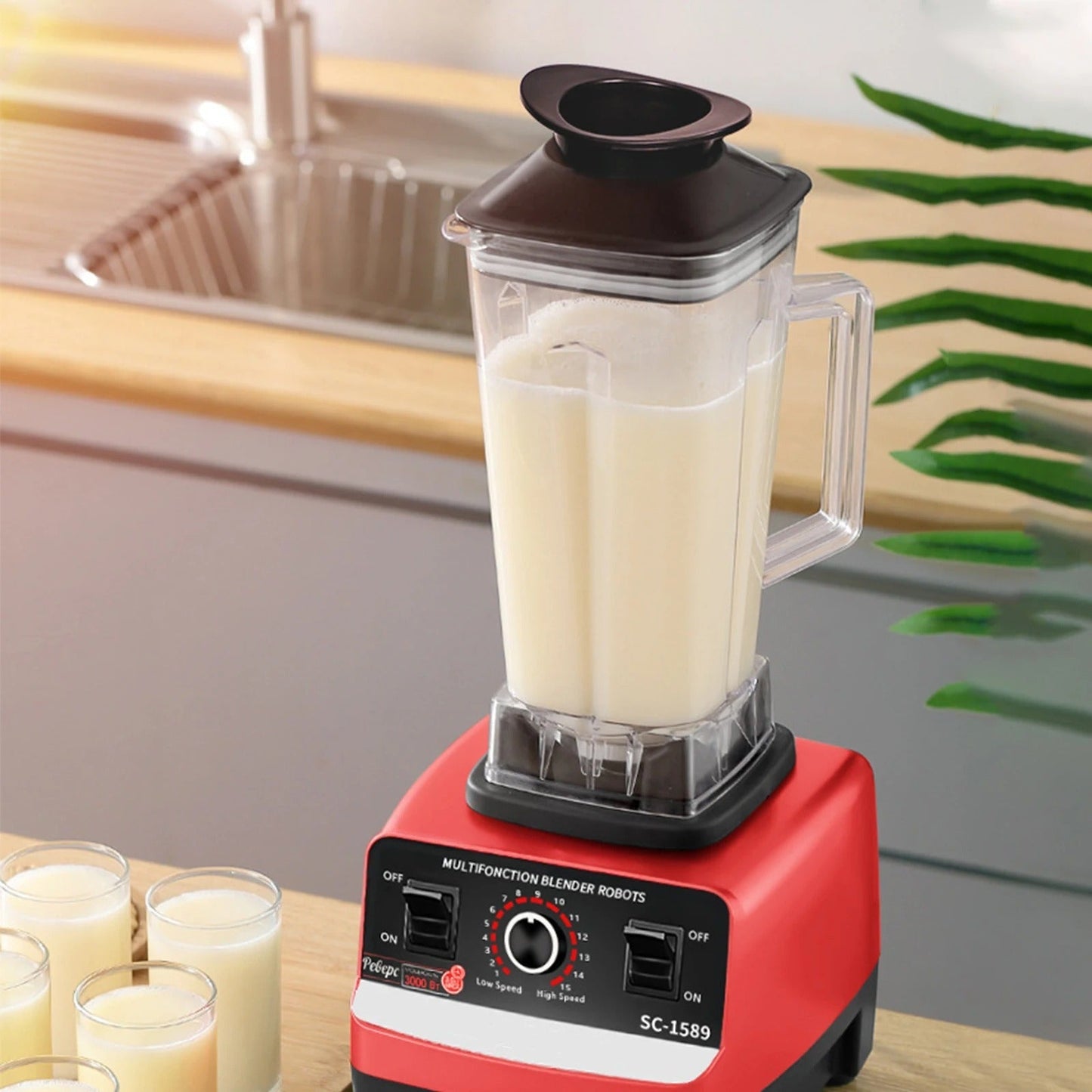 Multifunction Fully Automatic Blender, Ice Crusher, Kitchen Cooking Machine, Juicer, 2L, SK-444, Red