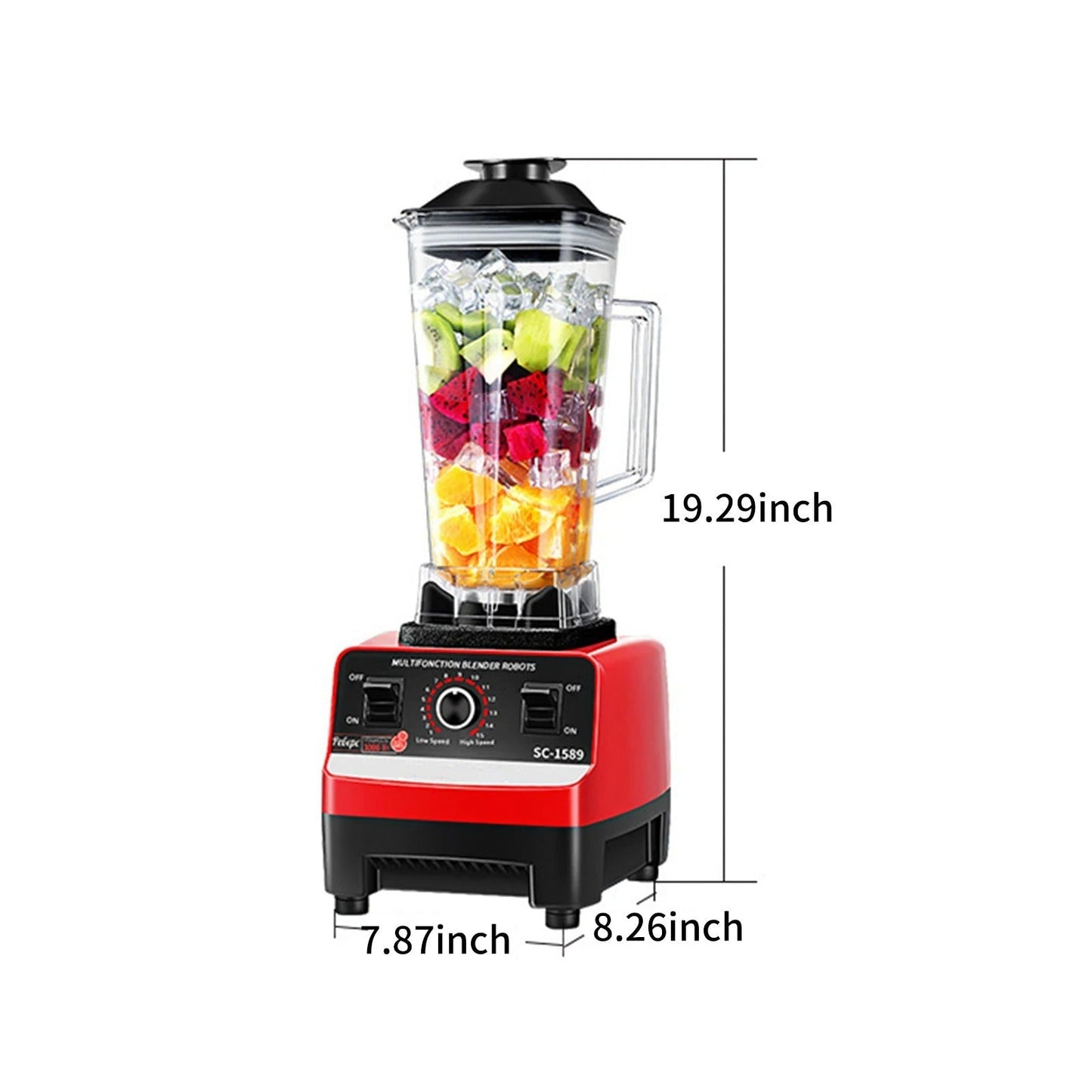 Multifunction Fully Automatic Blender, Ice Crusher, Kitchen Cooking Machine, Juicer, 2L, SK-444, Red